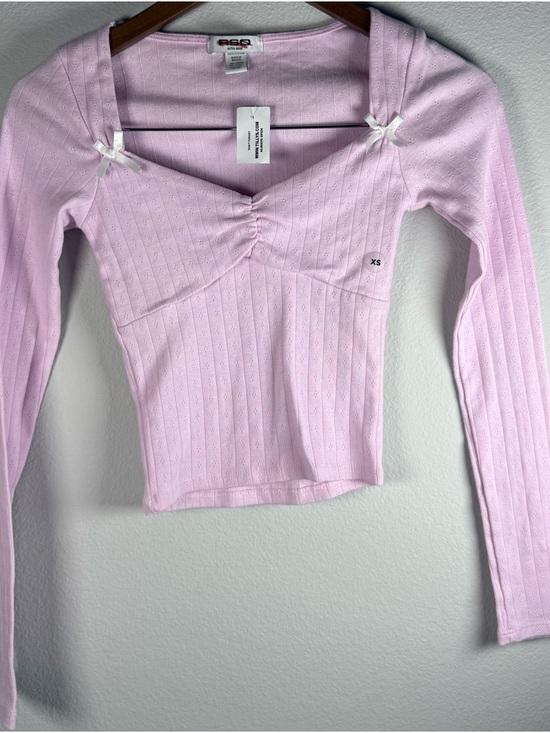 RSQ Tops - RSQ Pale Pink Long-Sleeve Ribbed Sweetheart Top with Bows